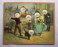 12 CARTES de LOTO fin XIXème SCENES parlantes COMIQUES espace pion en creux