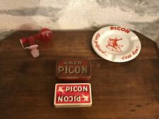 Ancienne boîte à cartes en métal + jeu + cendrier + doseur "PICON" 