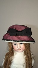 chapeau pour poupée ancienne bordeaux et noir, Fait Main