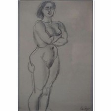 LATAPIE Louis (1891-1972) "Femme Nue", Dessin Original-Fusain/ Pap- 25,5x16.5 cm