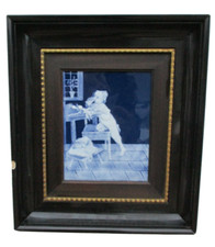 Tableau porcelaine Marcel Chauffriasse Limoges decor enfant a table