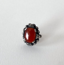 Bague ancienne Art Déco en argent 800 et cornaline naturelle – Années 30