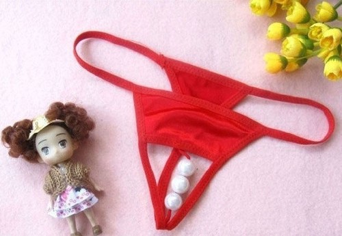 Panty string rouge - perles, 36