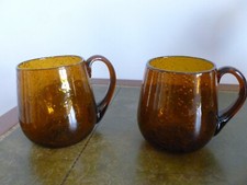 AUTHENTIQUE BIOT 2 VERRES CHOPE BIERE SOUFFLE BULLE TEINTE AMBRE  H.12 CM 