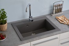 Evier de Cuisine Évier Encastré Granit Mineralite 66 x 50 Gris respekta Ohio