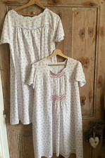 Pair Antique French Floral Ditsy Print Cotton Nightgowns Nightie 30s/40s Sz L