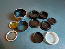 lot 7 bouchons obturateurs objectif boîtier pare soleils Leica M Leitz Rollei
