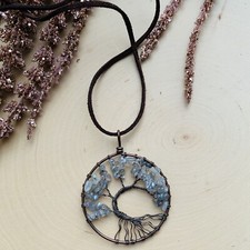 labradorite Gemstone Crystal Tree Of Life Copper Wire Warraped Pendant Necklace