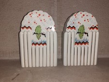 Paire vases anciens garniture cheminée décor oiseaux faience ART DECO