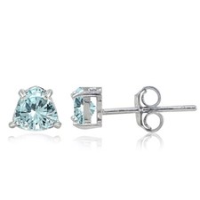 Argent Sterling Topaze Bleu Coupe Trillion Boucles D'Oreilles