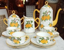Ancien Service À Café Porcelaine Limoges 15 Pièces Décor Agrume