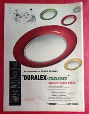 Publicité de presse: Assiettes en Verre Trempé DURALEX Couleurs  St GOBAIN  1956