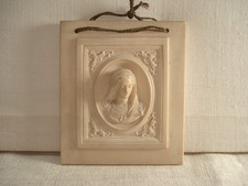 Bas Relief Portrait De La VIERGE MARIE Pétrification Calcaire Sculpture