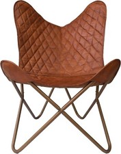 Chaise Papillon En Cuir Fait Main De Style Vintage Avec Cadre En Métal