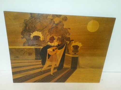 Plateau marqueterie bois scene - bois,