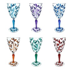Set 6 Six Murano Verre Vin Bleu Vert Rouge Violet Orange Main Peint Venise