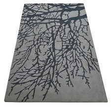 Tapis En Laine Tissé À La Main 150x240 Argent Motif Arbre Moderne Salon SH202