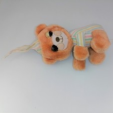 Ancienne petite peluche ours beige marron pyjama rayé FISHER PRICE Vintage 1986 