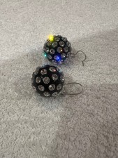 Boucles d oreilles cristaluna pallina acrylique noir avec swarovski cristal neuf