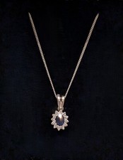 Pendentif OR 18K Saphir Et Diamants + Chaine OR 14 Carats