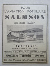 1938 PUB SALMSON MOTEURS AVIATION AVION BIPLACE CRI-CRI MOTEUR SALMSON 9 ADR AD