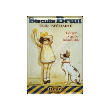Plaque métal publicitaire 15x21cm bombée : Biscuits Brun