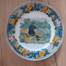Assiette Faience MONTEREAU L'affut chasse  L Lebeuf et Thibault