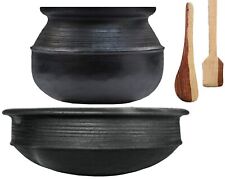 Terre Cuite Argile Poterie Boue en Marmite Combo Noir 3 L Chaque - Lot De 2