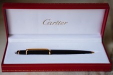 STYLO BILLE CARTIER DIABOLO RESINE NOIRE PL. OR - PIERRE BLEUE - MAGNIFIQUE