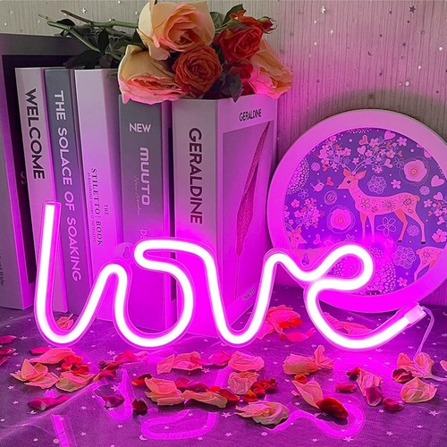 Enseigne néon led love rose - enseigne,