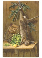 En Relief Ancienne Carte Postale Début Des Années 1900 Proie De Chasse Lièvre