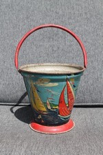 Ancienne Seau de Plage Tôle Lithographiée Bateau Voilier Boucherat