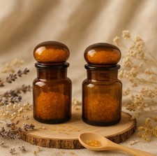 2 Anciens pots flacons  à pharmacie en verre couleur ambre