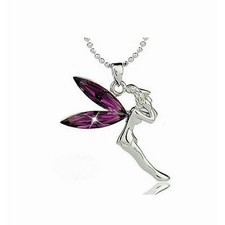 Pendentif collier - Bijou enfant, femme Fée Clochette - zircon violet - Argent