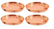 Lot De 4 Martelé Cuivre Thali Plaque Plats Service & Vaisselle Maison Restaurant