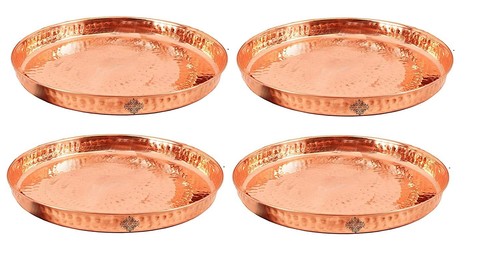 Lot martelé cuivre thali - 4,