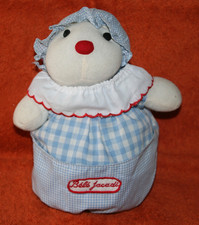 BEBE JACADI DOUDOU PELUCHE HERISSON BOULE VINTAGE BLANC BLEU CARREAUX TBE