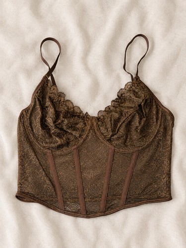 Corset dentelle marron - dentelle, –