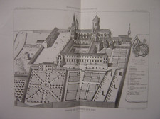 Grande gravure légendée Abbaye Saint-Pierre-sur-Dives 1869 Saint-Pierre-en-Auge