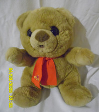 JEMINI OURS GRUMLY QUI GROGNE VINTAGE MARRON  ECHARPE ROUGE 32CM TRES BON ETAT