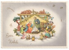 1962 Joyeux Noël Carte Postale Vintage Sainte Famille Crèche Anges Berger Animal