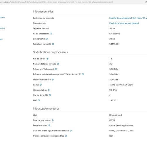 Intel xeon 2699 18 - v3,