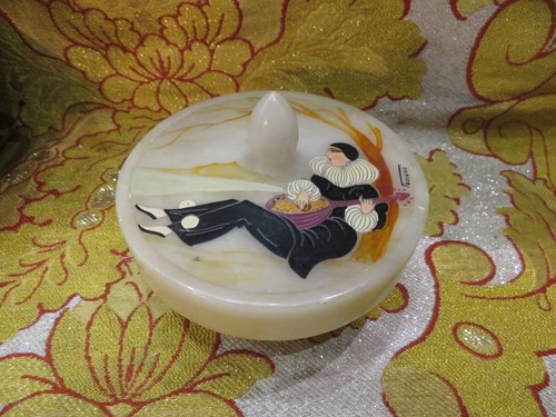 Old alabaster enamel candy box - candy,