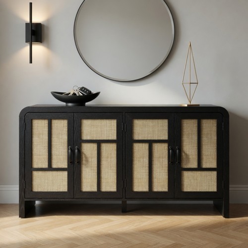 Black rattan sideboard - 59",
