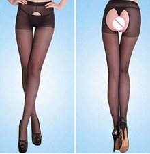 Collants sexy noir ouvert à l'entrejambe devant et derrière, taille M.