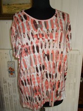TOP Tee shirt viscose stretch imprimé dessin géométrique orange GEVANA FRANCE 50