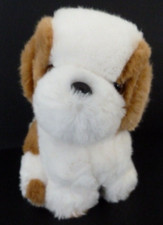 N7. DOUDOU PELUCHE BOULGOM CHIEN BEIGE MARRON BLANC 17cm assis vintage - TTBE