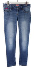 Jeans Slim Cigarette Femme W30/L32 Denim Bleu Décoloré Effet Usé