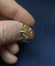 Magnifique Ancienne Bague Argent Massif et Goutes d’Ambre Taille 57 - 2,2 grs