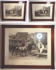 Trois Lithographies encadrées noir et blanc - Cadre en bois - Scènes de chasse